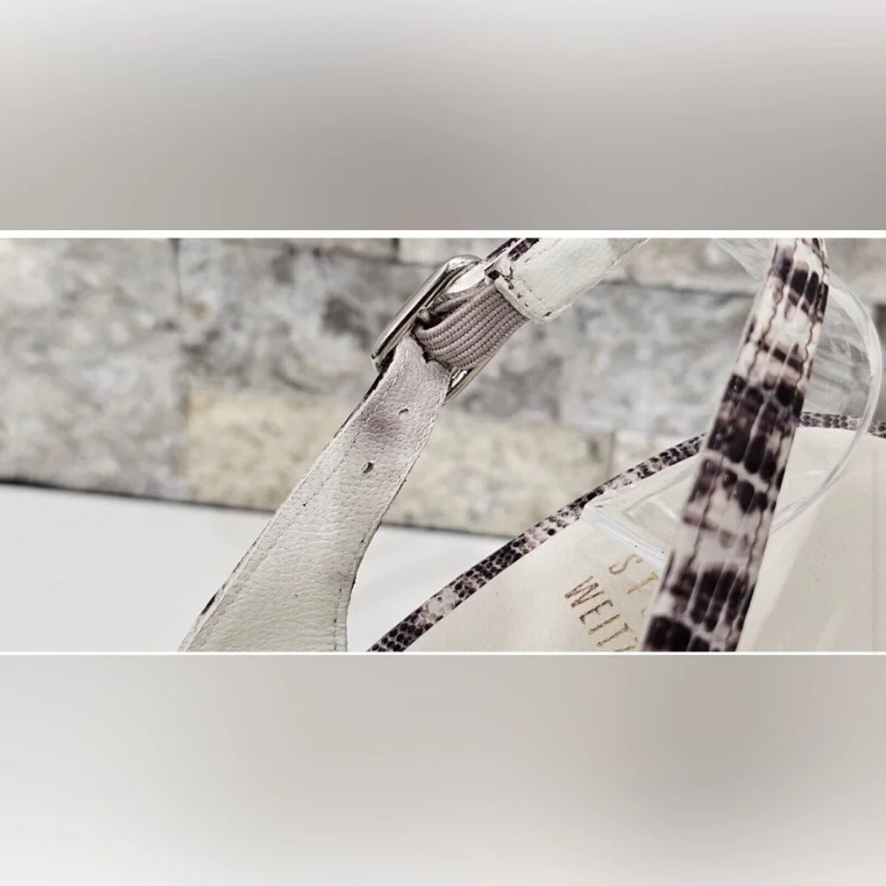 Stuart Weitzman Leather Slingback Peep Toe Heels‎ 7M Snakeskin Pumps Career